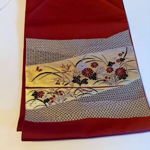 JAPANESE NAGOYA OBI BELT / WOVEN BUTTERFLY & chrysanthemum/